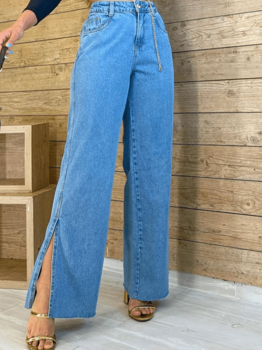 Calca Wide Leg com Fenda 