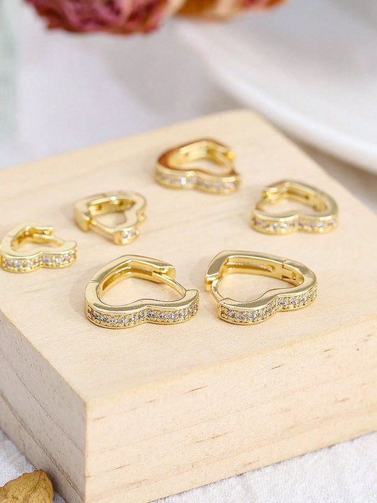 Vendedor IndicadoKit 3 Pares Brinco Trio Com 6 Argolas Cravejada Na Zircônia Crystal Modelo Coração