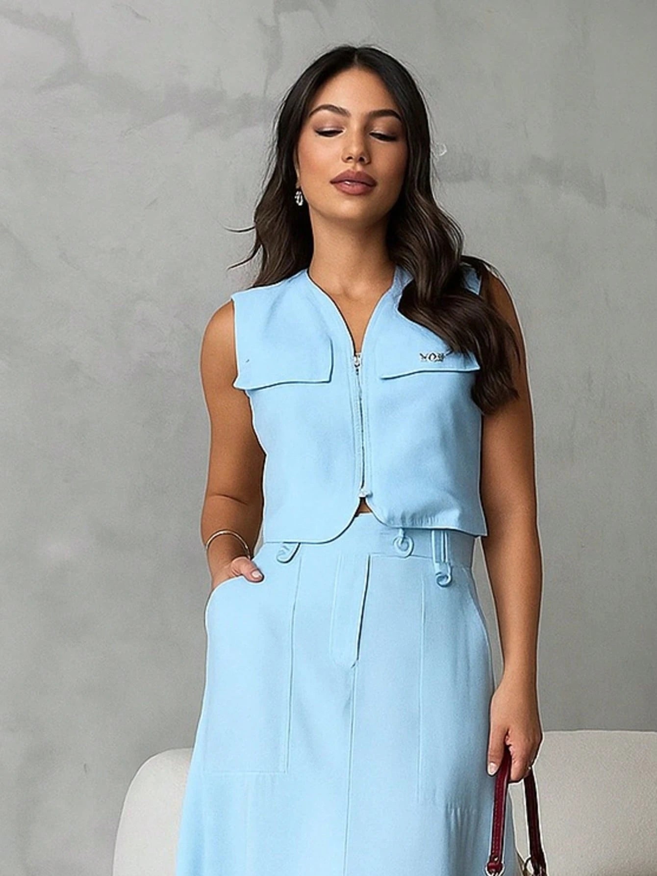 Conjunto Feminino Alfaiataria Cargo Social Colete E Saia Longa VERÃO/TENDENCIA 2026 Elegante Moderno Moda Evangélica NATAL/REVEILLON