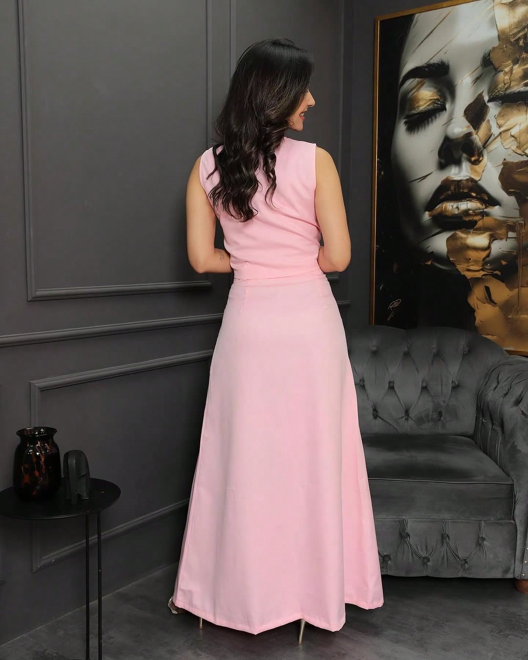 Conjunto Feminino Alfaiataria Cargo Social Colete E Saia Longa VERÃO/TENDENCIA 2026 Elegante Moderno Moda Evangélica NATAL/REVEILLON