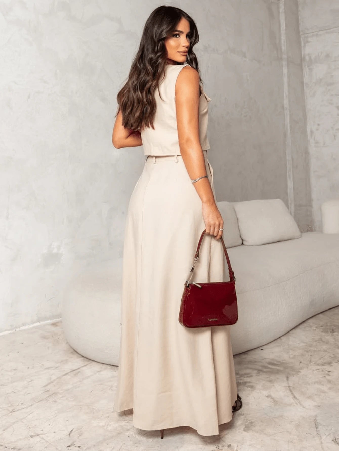 Conjunto Feminino Alfaiataria Cargo Social Colete E Saia Longa VERÃO/TENDENCIA 2026 Elegante Moderno Moda Evangélica NATAL/REVEILLON