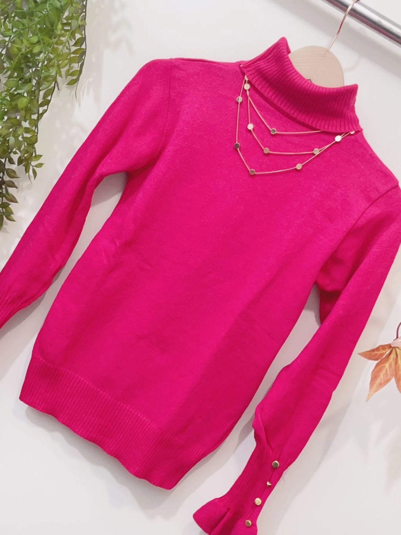 IN FASHION FEMININA BLUSA MODAL TRICOT GOLA ALTA MANGA COMPRIDAS TAMBEM MANGA DE BOTAO