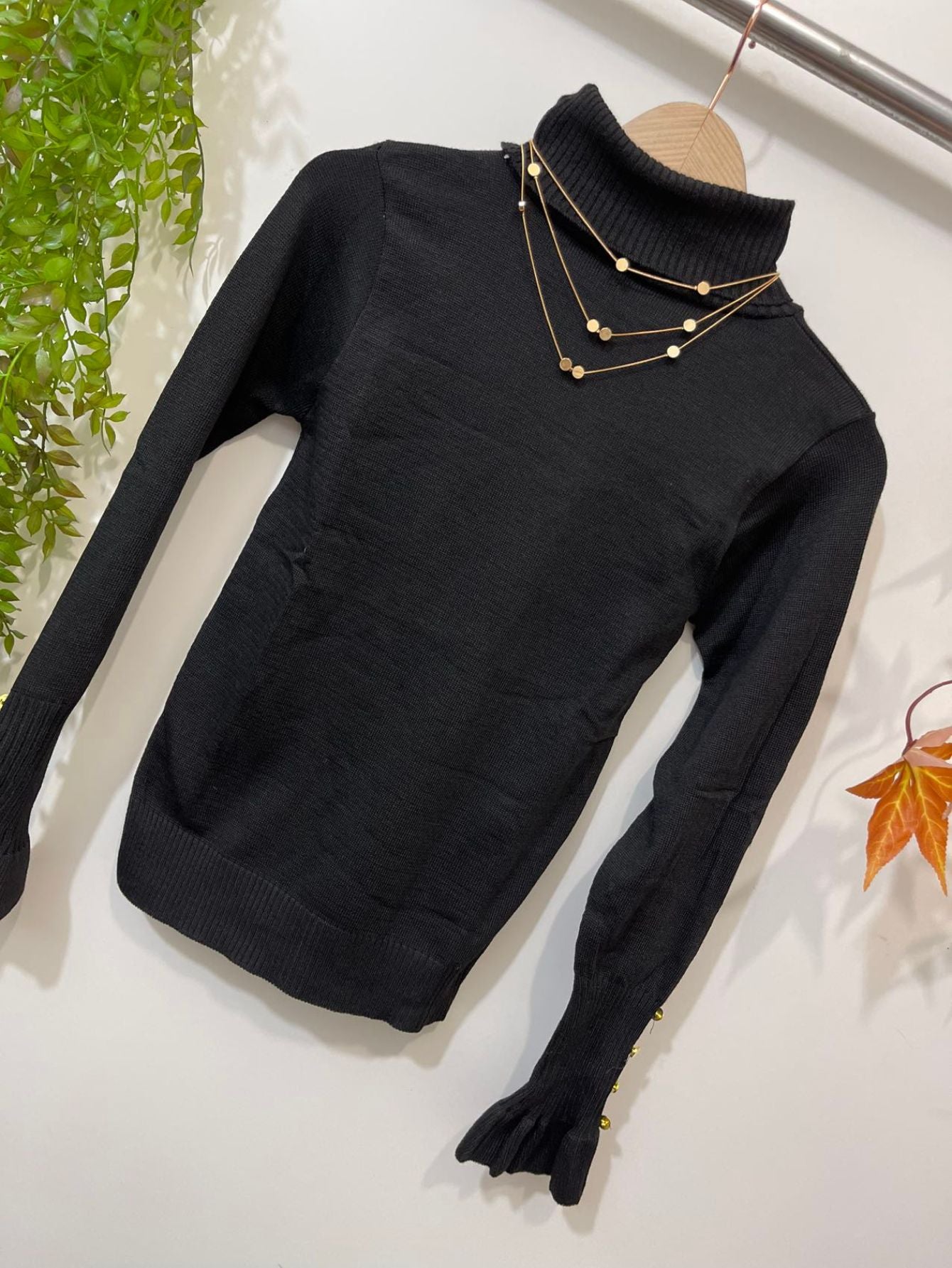 IN FASHION FEMININA BLUSA MODAL TRICOT GOLA ALTA MANGA COMPRIDAS TAMBEM MANGA DE BOTAO