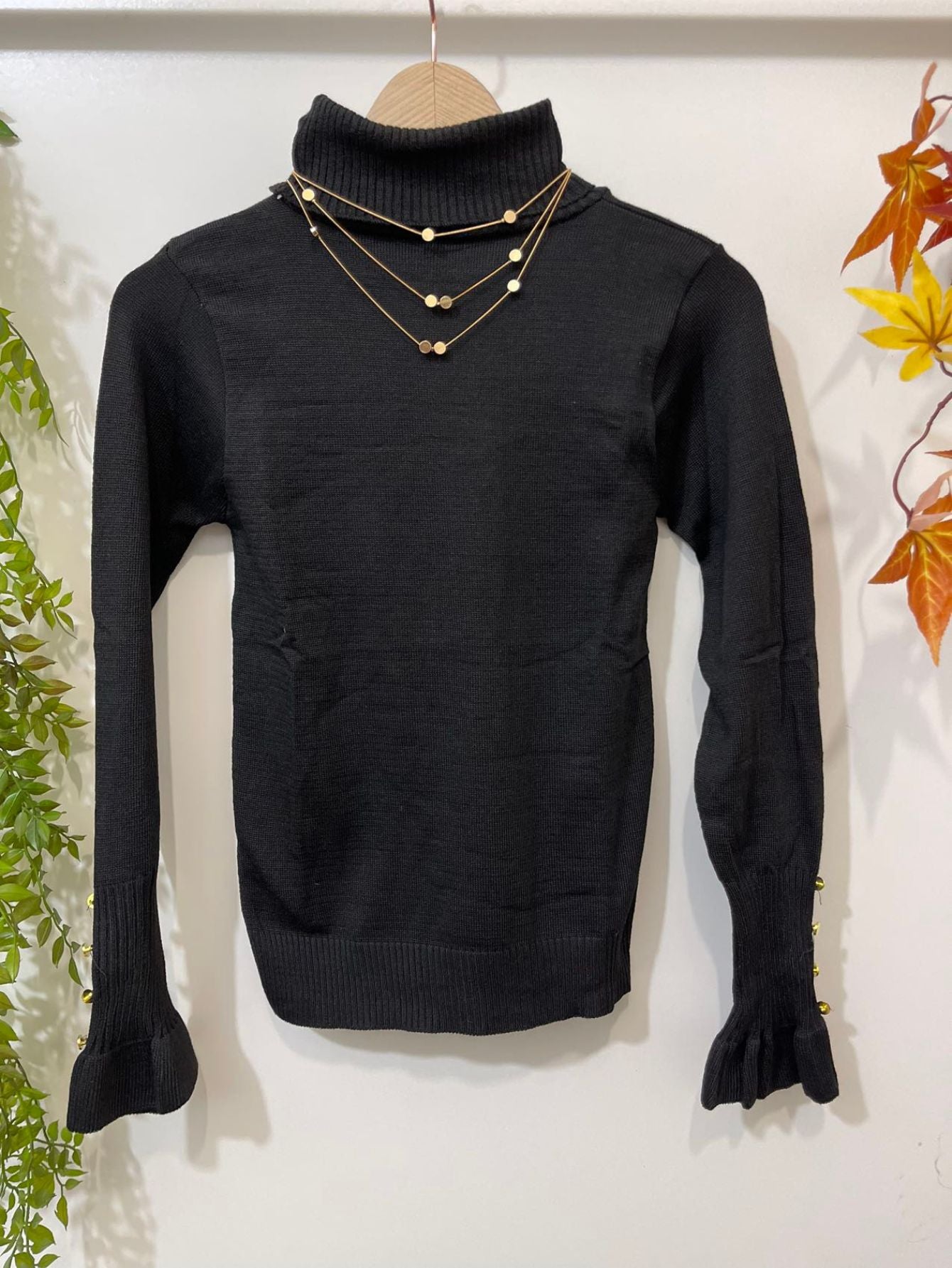 IN FASHION FEMININA BLUSA MODAL TRICOT GOLA ALTA MANGA COMPRIDAS TAMBEM MANGA DE BOTAO