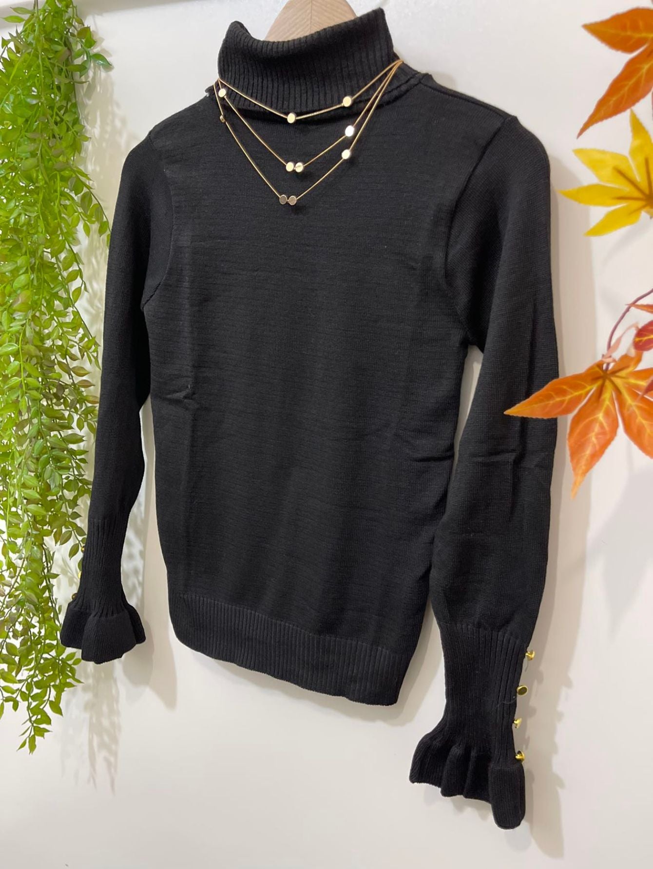 IN FASHION FEMININA BLUSA MODAL TRICOT GOLA ALTA MANGA COMPRIDAS TAMBEM MANGA DE BOTAO